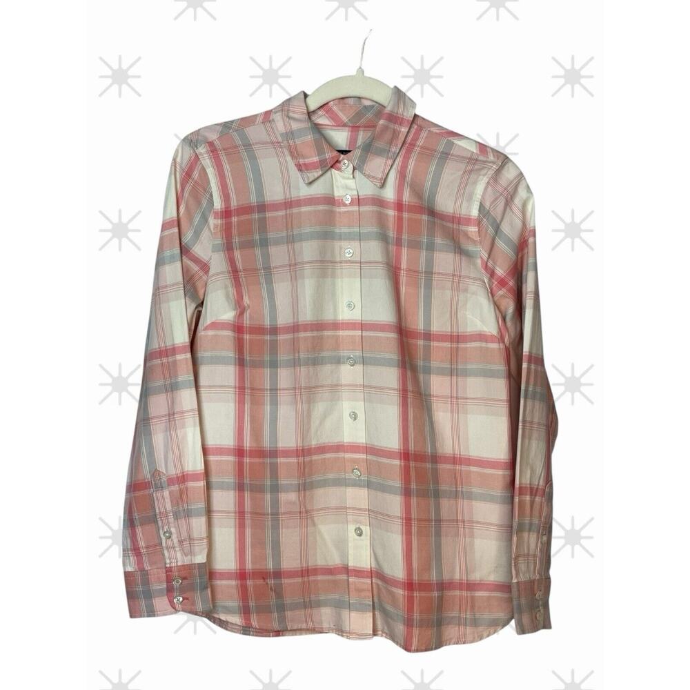 Talbots Pink and Cream Plaid Button-Down Blouse